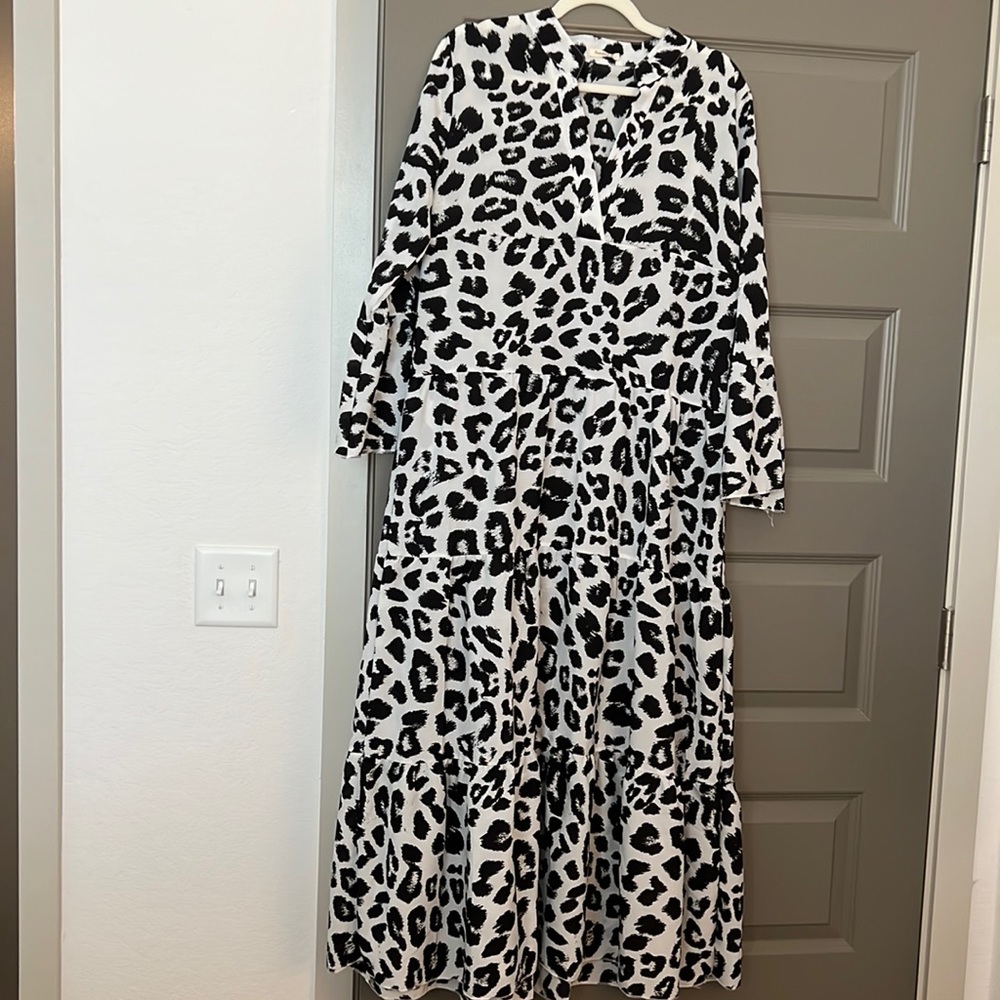 Sunday Up Black and White Cheetah Print Dress